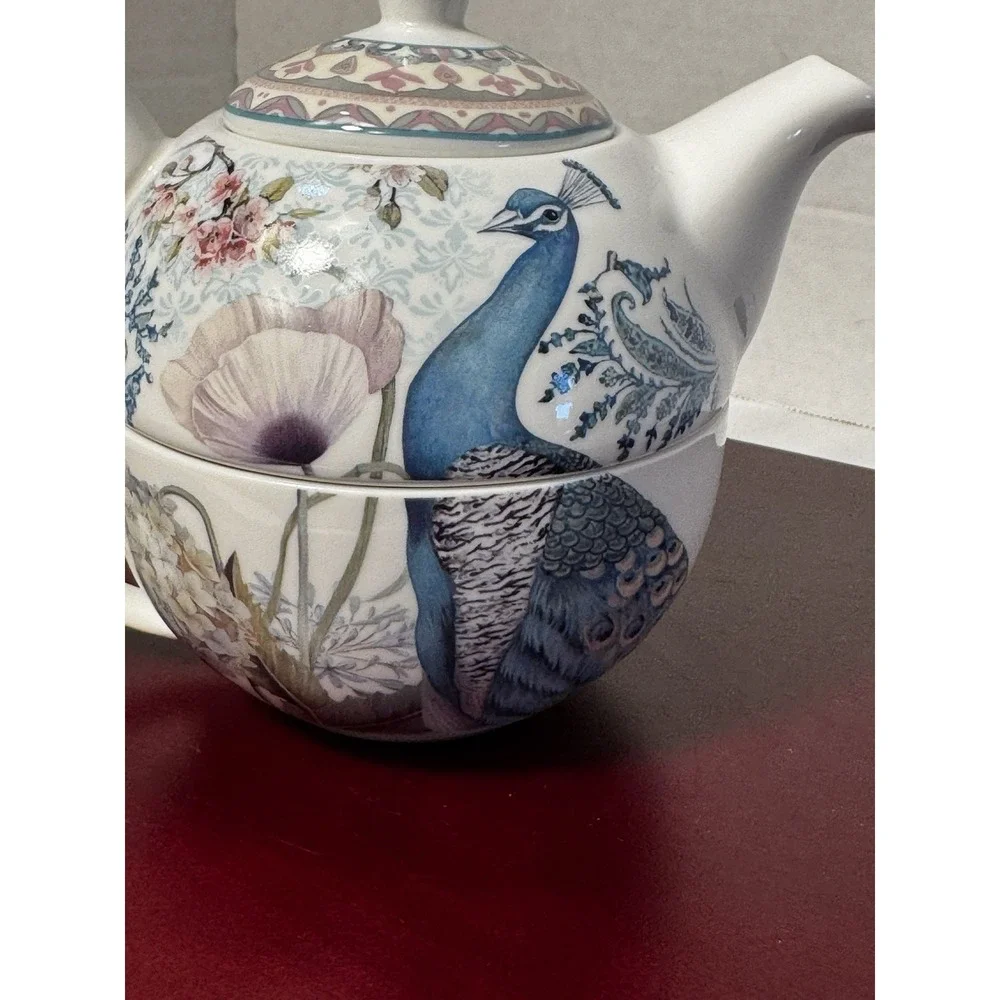 Delton Products Peacock Porcelain Tea for One Set  5.8